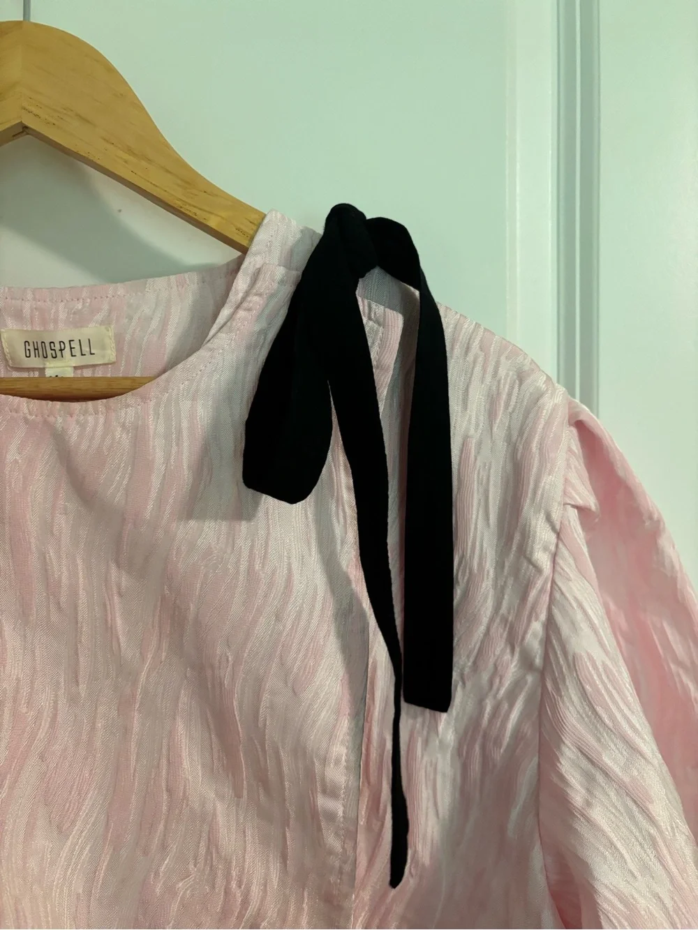 NWT GHOSPELL Contrast Bow Pink Mini Dress  Size Large